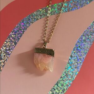 Pink Stone-Look Pendant on Gold Chain